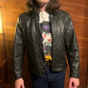 VINTAGE 90s Hot Leathers Jacket Size M Braided Motorcycle Black Gothic Punk